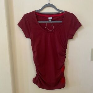 Bench Women’s Short Sleeve Crew Neck T‑Shirt Burgundy Maroon Ruched Side Detail